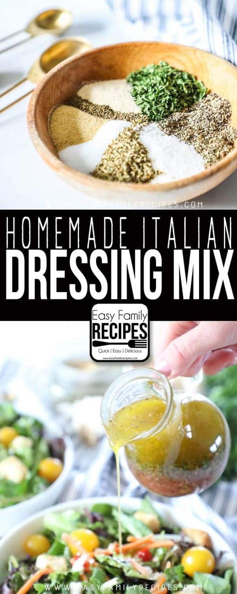 Easy Homemade Italian Dressing, Homemade Dressing Recipe, Italian Dressing Recipes, Homemade Italian Dressing, Italian Dressing Mix, Simple Vinaigrette, Italian Salad Dressing, Homemade Salads, Homemade Dressing