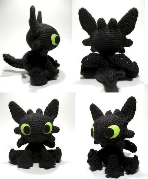 Toothless Crochet Pattern Free, Crochet Plushie Free Pattern, Toothless Amigurumi, Crochet Chibi, Toothless Pattern, Crochet Toothless, Disney Amigurumi, Amigurumi Dragon, Crochet Dragon Pattern