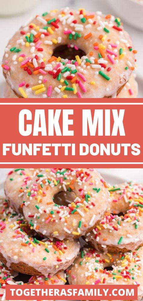 Cake Mix Doughnuts, Funfetti Cake Mix Recipes, Cake Mix Donuts Recipe, Cake Donuts Baked, Cake Mix Donuts, Donut Birthday Cake, Donut Calories, Cake Donuts Recipe, Donut Pan