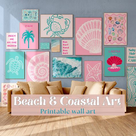 Set of 17 Coastal Wall Set Prints, Nautical Decor, Surf Prints, Prints Summer Wall Art, Beach Prints, Boho Beach Gallery Wall, Summer Art Printable artwork is an easy way and great project to personalize your home and workplace. 💌PLEASE NOTE this listing does not include a physical item. You can print these files at home on your own printer or take them to a print shop of your choice.  WHAT'S INCLUDED  With this purchase, you will receive 1 PDF file with a Google Drive link (no Drive account is Preppy Coastal Wall Art, Beachy Art Prints, Pink Ocean Themed Bedroom, Pastel Coastal Decor, Preppy Beach Room Decor, Preppy Beach Decor, Preppy Beach Pictures, Beach Vibes Room, Pink Beachy Room