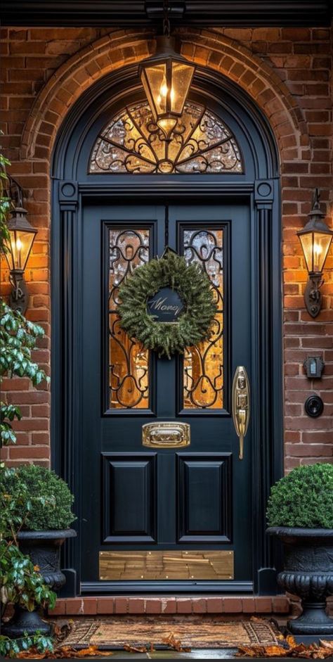 Front Door To Kitchen Entrance, Gorgeous Front Doors, Ornate Front Door, Dark Academia Front Door, New Orleans Front Doors, Elegant Front Doors, Aesthetic Front Door, Grand Front Door, Exterior Entryway Ideas