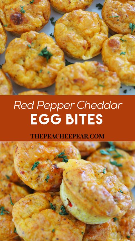 Red Pepper Cheddar Egg Bites are loaded with flavor, protein, and are great for meal prep. These egg bites are perfect for everyone in the family. They make a healthy on-the-go breakfast, snack, and are even great for school lunchboxes. via @ThePeacheePear Cheddar Egg Bites, Super Healthy Breakfast, Healthy Finger Food, Vegan Whole Foods, Red Pepper Recipes, Healthy Finger Foods, Egg Bites Recipe, Finger Food Recipes, Clean Eating Vegan