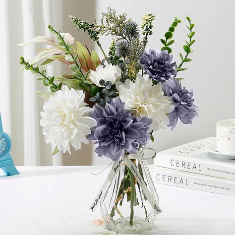 Faux Flowers In Vase, Fake Flower Centerpieces, Bathroom Plants Decor, Flowers With Vase, Home Decor Floral Arrangements, Bouquet Home Decor, Dining Room Table Centerpieces, Unique Flower Arrangements, Flowers In Vase