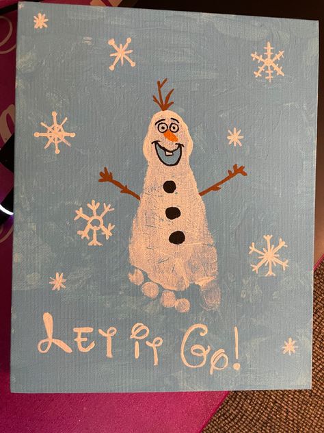 December Infant Lesson Plan, Disney Art For Infants, January Footprint Art, Winter Crafts For Infants, Baby Crafts Daycare, Winter Toddler Crafts, Two Year Old Crafts, Olaf Craft, Babies Activities