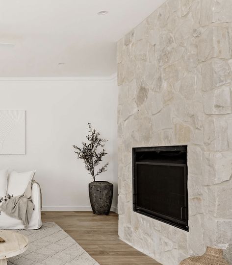 Beau Irregular Walling - Tumbled Coastal Farmhouse Lounge Room, Coastal Stone Fireplace, Lounge Room Styling, Stone Fireplace Surround, Stone Wall Cladding, Fireplace Surround, Modern Beach House, Coastal Living Room, Home Fireplace