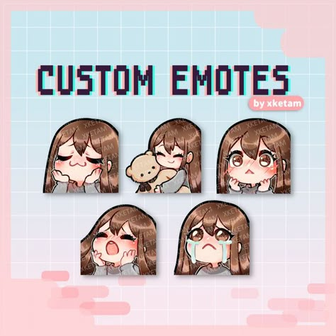 Twitch Emote Ideas, Cute Twitch Emotes, Emote Ideas, Emotes Discord, Chibi Girl Drawings, Discord Emojis, Discord Emotes, I Love Them So Much, Emoji Art