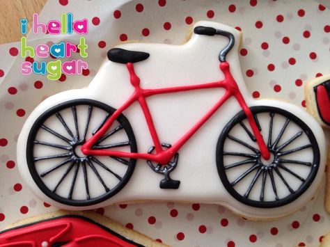 Bicycle Birthday Parties, Cycling Cake, Bicycle Cake, Bicycle Crafts, Summer Sugar Cookies, Cake Decorating Flowers, Happy Birthday Cookie, 70th Birthday Cake, Birthday Cake Pictures