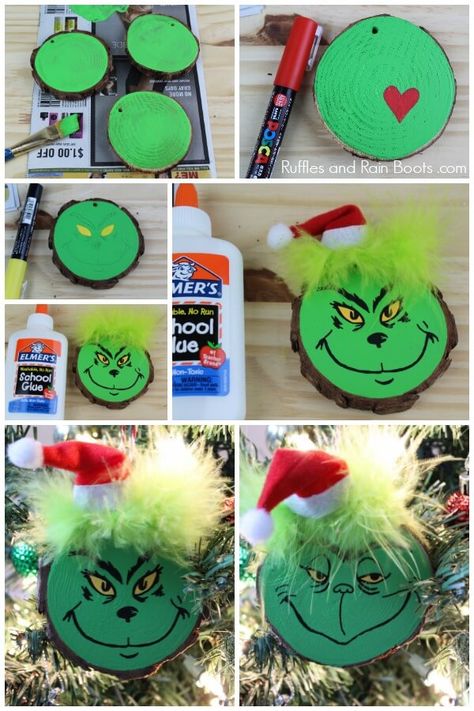 This fun DIY Grinch ornament set is perfect for any Christmas tree. Click through to see our easy tutorial (and another kid-friendly Grinch ornament)! #Grinch #TheGrinch #Christmasornaments #DIYChristmas Grinch Christmas Tree Topper, Diy Grinch, Grinch Ornament, Grinch Crafts, Grinch Trees, Diy Gifts To Make, Grinch Christmas Party, Grinch Christmas Tree, Grinch Ornaments