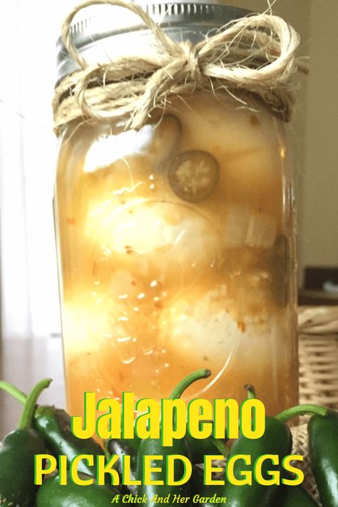 If you like pickled eggs and spicy foods, this recipe is perfect for you! #pickledeggsrecipe #snackfood #fromscratch #achickandhergarden Jalapeno Pickled, Garden Preservation, Canning Veggies, Homestyle Meals, Pickles Recipes, Canning Granny, Pickled Eggs Recipe, Homesteading Life, Dilly Beans