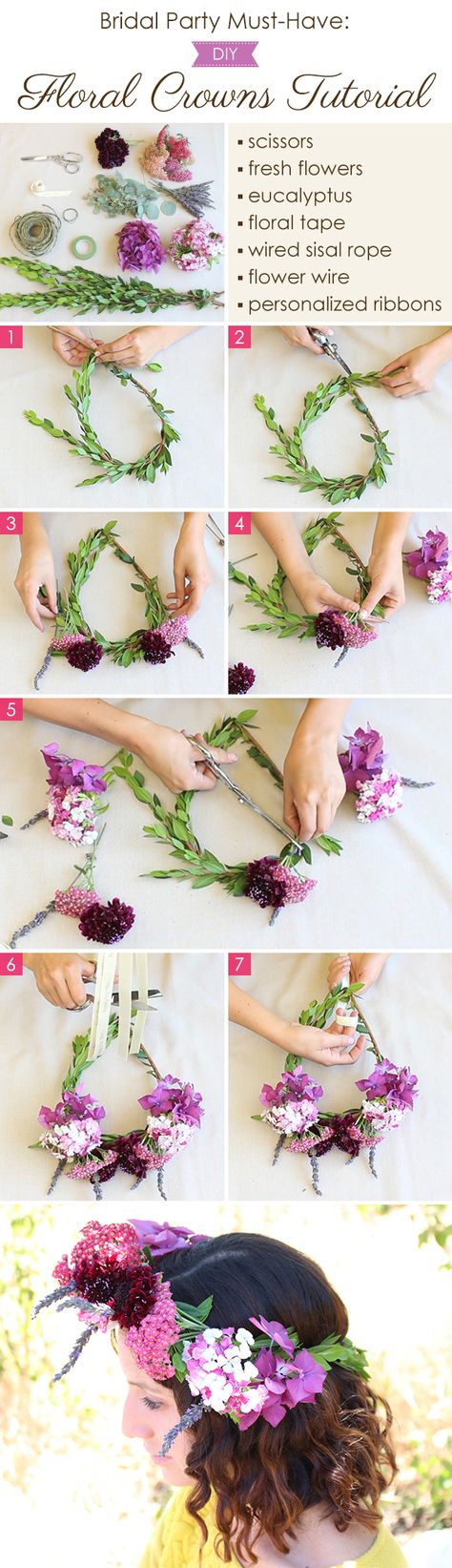 Our friends over at Home Sweet Flowers teaches us how to make DIY floral crowns. Learn how to make your own crown with this easy tutorial. Bridal Headpieces Diy, Make Your Own Crown, Diy Flower Crown Tutorial, Diy Crowns, Fruit Bouquet Diy, Hanging Feathers, Flower Crown Tutorial, Diy Floral Crown, Diy Flower Crown