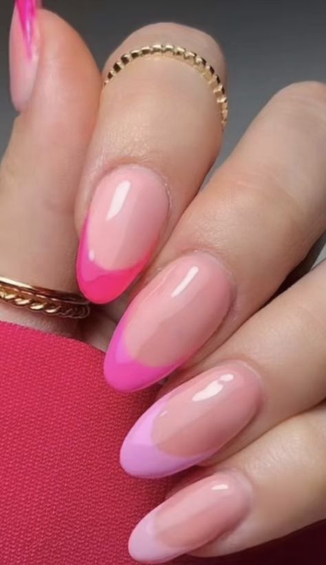 Pink Monochrome Nails, Shades Of Pink Nails, Pink French Tip Nails, Monochrome Nails, Pink French Tip, Hoco Nails, Pink French Nails, Pink Nail Art Designs, Happy Nails