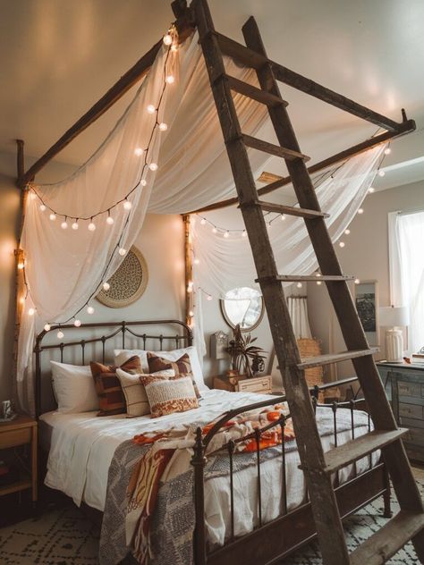 23 DIY Canopy Bed Ideas – The DIY Desire Gothic Bed Canopy Diy, Four Post Bed With Curtains, Canopy Curtains Bed, King Size Bed Canopy, Faux Bed Canopy, Diy Canopy Bed For Adults Romantic Bedroom Ideas, Bad Canopy, Diy Canopy Bed For Adults, Diy Canopy Bed Ideas