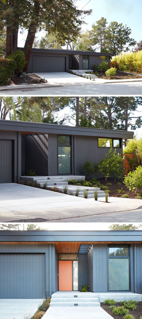 Mid Century Modern Exterior Paint Colors, 1965 House, Mcm Exterior, Eichler House, Mid Century Modern House Exterior, Kensington House, Mid Century Modern Exterior, Mid Century Exterior, Mid Century Ranch