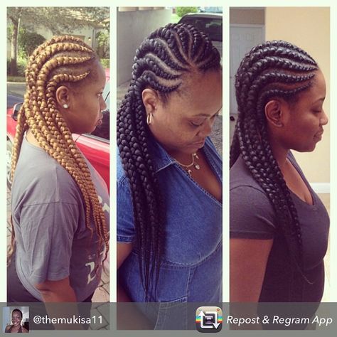 19 More Big Cornrow Styles To Feast Your Eyes On - Black Hair Information Big Conrows Lines, Curve Braids, Conrows Lines, Large Cornrows, Classy Braids, Big Cornrows Hairstyles, Brandy Braids, Big Cornrows, Feedin Braids