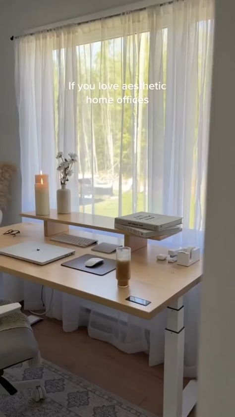 Home Office Two Desks, Modern Minimalist Home Office, Wood Standing Desk, Apartment Desk, Cozy Office Space, Aesthetic Home Office, Minimalist Home Office, Standing Desk Office, Cozy Office