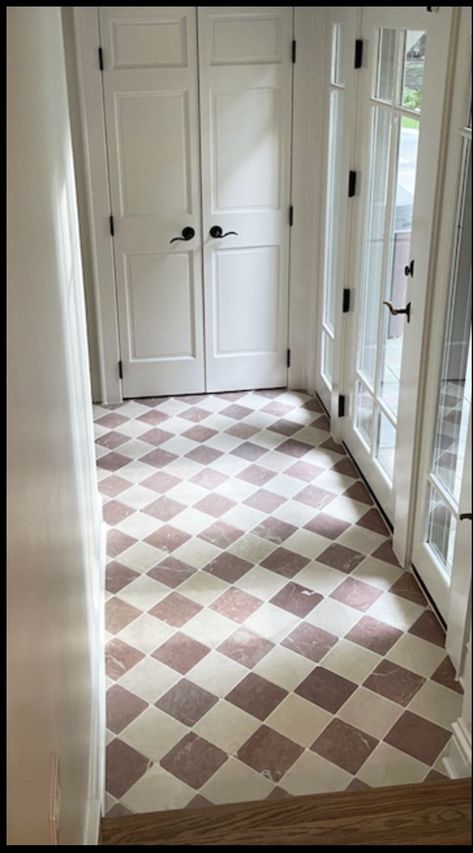 Brick Tile Entry, Checkered Hallway Floor, Parisian Floor Tile, Checkers Bathroom Floor, Farmhouse Checkered Floor, Kitchen Octagon Tile Floor, Stone Checkered Floor, Small Checkered Tile Floor, Bathroom Chequered Floor