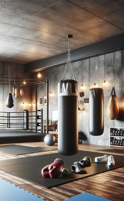 Train like a pro with this home gym setup for boxing and martial arts, featuring all the essential equipment. AI made Home Gym inspiration content and ideas made by Home Gym Buzz. Follow us for ongoing content that guides you in creating both home and commercial gym environments. #Gym #HomeGymDecor Home Gym Design | Commercial Gym Design | Layout & Planning | Garage Gym Ideas | Best Home Gyms | Interior Design | PT Personal Training Space | Gym Lighting and Flooring | Exercise Equipment | Strength Training | Yoga Room | Pilates | Cardio Workouts | Health and Fitness | Barn, Shed and Shipping Container Gyms | Home Gym Ideas Crossfit Studio, Workout Flexibility, Home Gym Layout, Pilates Cardio Workout, Workout Room Ideas Home, Commercial Gym Design, Martial Arts Gym, Home Gym Inspiration, Gym Lighting