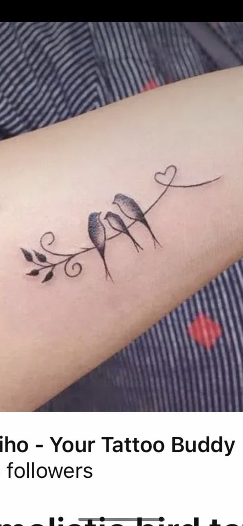 Family Of Three Tattoo Ideas, Three Bird Tattoos For Women, Three Kids Tattoo, Family Bird Tattoo, 3 Birds Tattoo Family, 3 Kids Tattoo, Small Bird Tattoos For Women, 3 Bird Tattoos For Women, Love Birds Tattoo