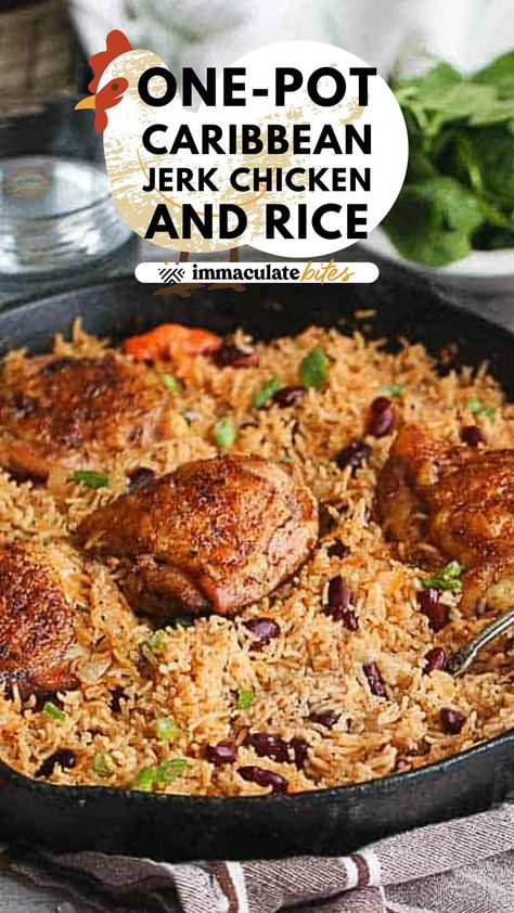 Baked Boneless Skinless Chicken Thighs, Jamaican Rice And Peas Recipe, Chicken Skillet Dinner, Girlfriend Flowers, Rice And Peas Recipe, Jerk Chicken And Rice, Jamaican Rice, Jerk Chicken Recipe, Recipes Skillet