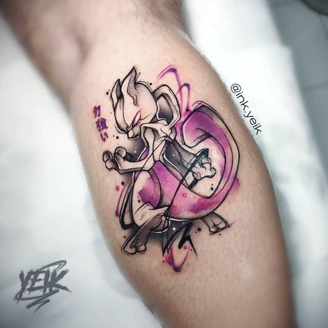 Legendary Pokemon Tattoo Ideas, Mewtwo Tattoo, Pokemon Tattoo Design, Gengar Tattoo, Pokemon Tattoos, Pokemon World, Pikachu Tattoo, Fan Tattoo, Pelo Anime