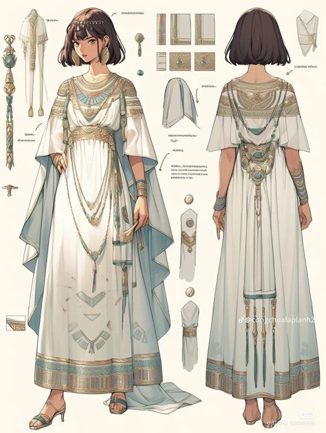 Greek Outfit, Egyptian Outfit, Ancient Egyptian Clothing, Ancient Greek Clothing, Egyptian Dress, Egyptian Clothing, Queen Costume, Fantasy Dresses, Fashion Drawing Dresses