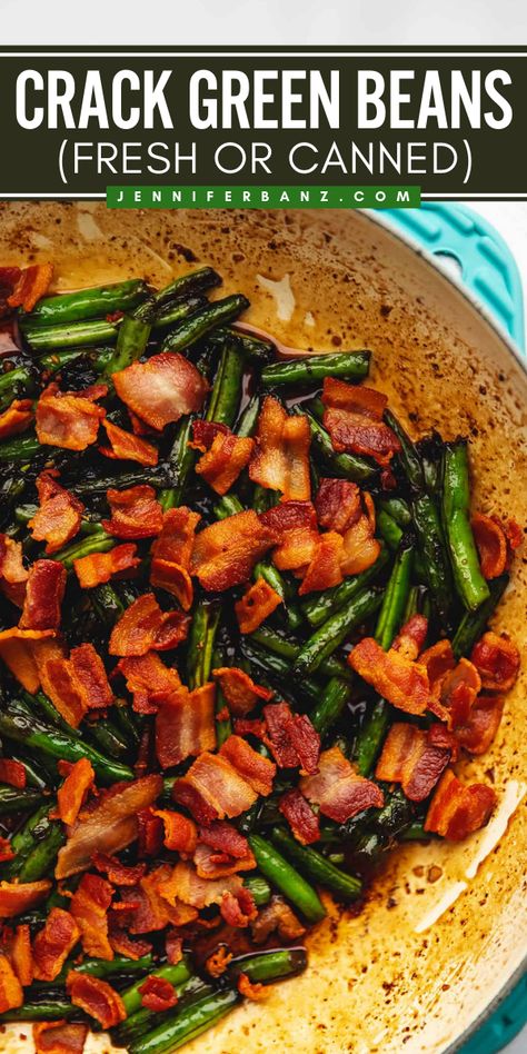 If you're looking for the best green beans recipe, add this dish to your Easter side dish recipes! These easy keto green beans are sautéed in a sweet and savory sauce and then tossed with crispy bacon. Simple but has a winning combination! Green Bean Low Carb Recipe, Green Beans For Easter, Easter Green Bean Recipes, Easter Green Beans, Green Beans And Bacon Recipe, Keto Green Beans, Bacon Green Beans, Easter Dinner Sides, Cracked Green Beans