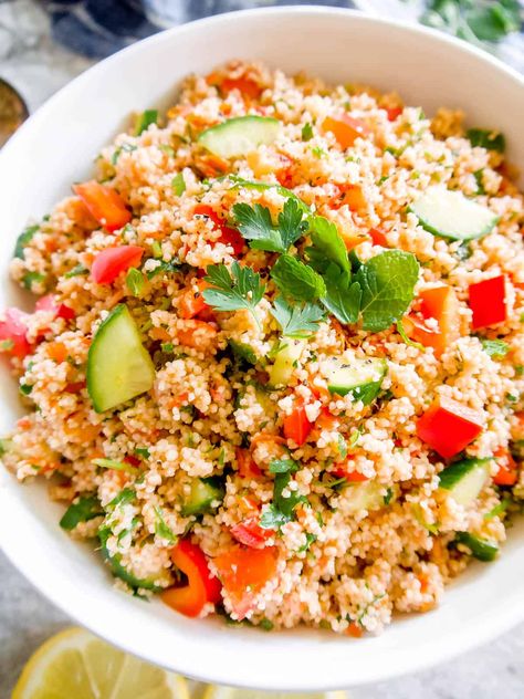 Couscous Tabbouleh Salad (French Tabloué) Couscous Tabbouleh, Salad With Hummus, Hummus Dressing, Tabbouleh Salad Recipe, Tabouli Salad, Tabbouleh Recipe, Tabbouleh Salad, Couscous Salad, Food Inspo