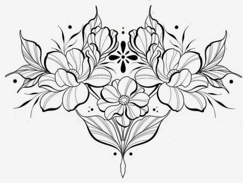 Female Chest Tattoo Designs, Symmetrical Flower Tattoo, Neck Flower Tattoo, Neck Tattoo Stencil, Floral Ornamental Tattoo, Ornamental Flower Tattoo, Chest Tattoo Flowers, Art Deco Tattoo, Flower Tattoo Drawings