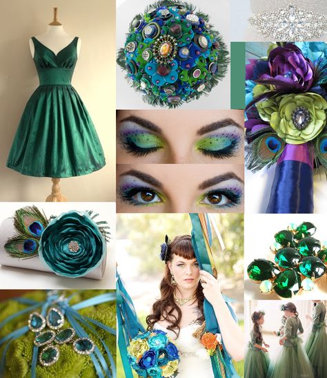 emerald is the new black... peacock wedding inspiration... Camo Bridesmaid Dresses, Lotus Decor, Peacock Wedding Inspiration, Carnaval Dress, Peacock Party, Saturated Canary, Peacock Wedding Theme, Peacock Theme, Peacock Color