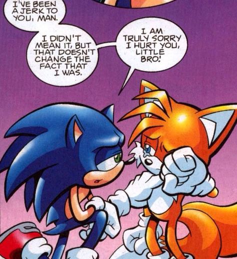 Sonic: I can be a jerk. [SONIC APOLOGIZING! This makes me happy. Shows his character code.] Cool Sonic Art, Sonic And Tails Brothers, Sonic And Tails Comic, Sonic And Tails Fanart, Tails And Sonic, Sonic Pc, Little Siblings, Sonic And Tails, Sonic Tails