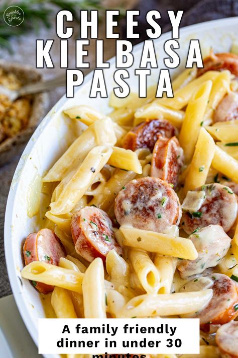 This Creamy Cheesy Kielbasa Pasta is perfect for a cozy night or when you're trying to whip up something quick and delicious for dinner. The combination of kielbasa, pasta, and a creamy cheese sauce is simply irresistible. It's the ultimate comfort food that will leave you feeling satisfied and happy. It is so versatile; you can switch up the pasta shape or try different types of cheese or sausage to make it your own. Gnocchi And Kielbasa Recipes, Cheesy Kielbasa Pasta, Kielbasa Pasta Recipes, Easy Kielbasa Recipes, Kilbasa Sausage Recipes, Kabasa Recipes, Cheesy Kielbasa, Kielbasa Pasta, Bologna Recipes