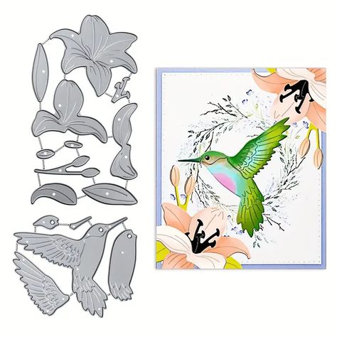 2024 New "hummingbird Flower" Card Embossing Making Mold Diy - Temu Lily Leaves, Birthday Photo Album, Carton Diy, Diy Scrapbook Paper, Hummingbird Flowers, Embossing Stencils, Lily Flowers, Craft Decor, Scrapbooking Album