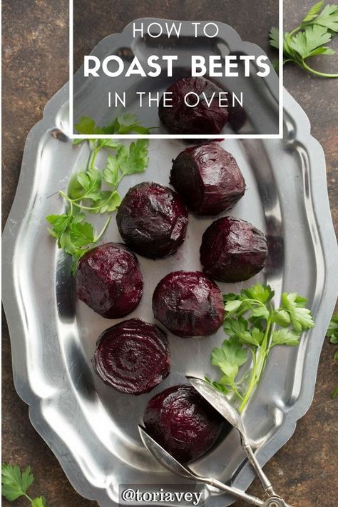 Fresh beets are in season, and this tutorial for How to Roast Beets, will make preparing them easy! - Recipe, Photo and Video Tutorial for Roasting Beetroot. Simple oven roasting method with step-by-step instructions. | ToriAvey.com #beets #beetroot #rootvegetables #eatyourveggies #veggies #rootveggies #vegan #healthy #natural #lighte How To Roast Beets, Roast Beetroot, Roast Beets, Roasted Beets Recipe, Baked Beetroot, Beetroot Recipes, Recipe Photo, Roasted Vegetable Recipes, Beetroot Salad