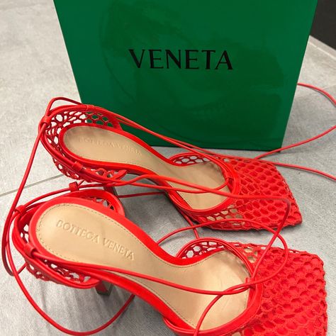 Brand New Never Worn Red Size 7.5 Wrap Around Straps In Leather Comes With Box And Dust Bags Bottega Veneta Shoes, Wearing Red, Wrap Around, Bottega Veneta, Women's Shoes Sandals, Shoes Sandals, Dust Bag, Size 7, Mesh