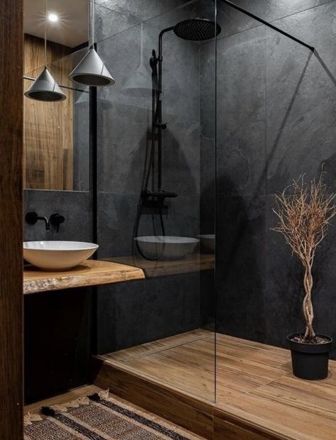 Bilik Air, Dark Bathrooms, Zen Bathroom, Bathroom Inspiration Modern, Washroom Design, Bad Inspiration, Aesthetic Bathroom, Bathroom Design Inspiration, Bathroom Design Decor