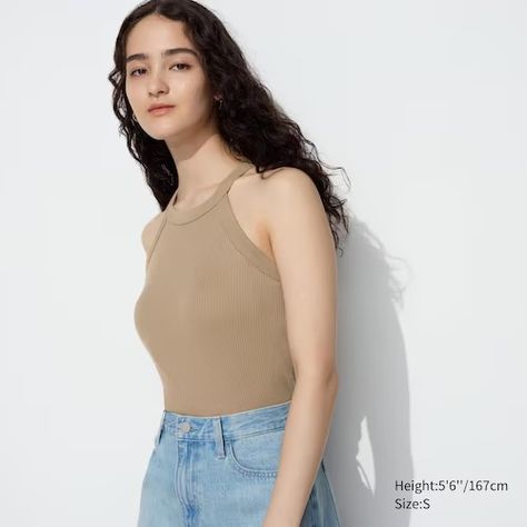 BRA TOPS COLLECTION(Bralettes/Tank top, Tube top, Camisole with built in bra)｜2024 Spring/Summer COLLECTION｜UNIQLO US Halter Tops Outfit, Outfit Generator, Halter Neck Bra, Uniqlo Tops, Halter Tank Top, Flattering Tops, Uniqlo Women, Women Halter, Tank Top Bras