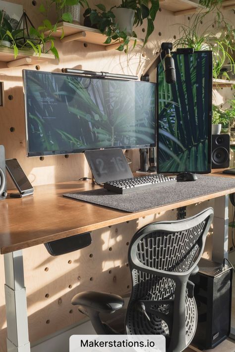 WFH Desk Setup Green Textures, Computer Desk Organization, Wfh Setup, Wfh Desk, Design Workspace, The Colour Green, Modern Office Interiors, Home Studio Setup, Desktop Setup