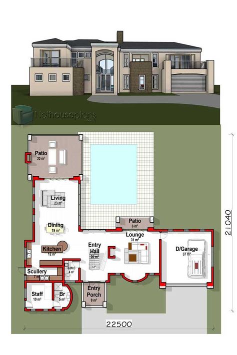 3 Room House Plan, U Shaped House Plans, 3 Bedroom House Plans, L Shaped House Plans, Shaped House, L Shaped House, Ranch House Designs, House Plans Ideas, Little House Plans