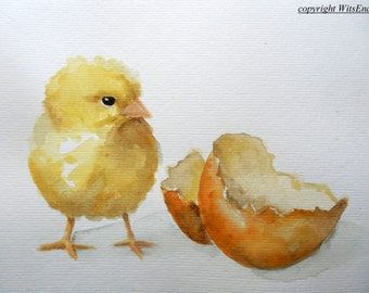 Art for the Romantic Heart by WitsEnd by 4WitsEnd on Etsy Chick Painting, Watercolor Chicken, Farm Animal Art, Watercolour Bird, Farm Animal Nursery, Easter Paintings, Pig Painting, Chicken Painting, Rabbit Painting