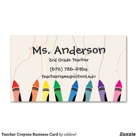 Teacher Crayons Business Card Substitute Teacher Business Cards, Teacher Name Plates, Gift Ideas For Teachers, Teacher Business Cards, Ideas For Teachers, Substitute Teaching, Kids Logo Design, First Day Of School Activities, Visiting Card Design