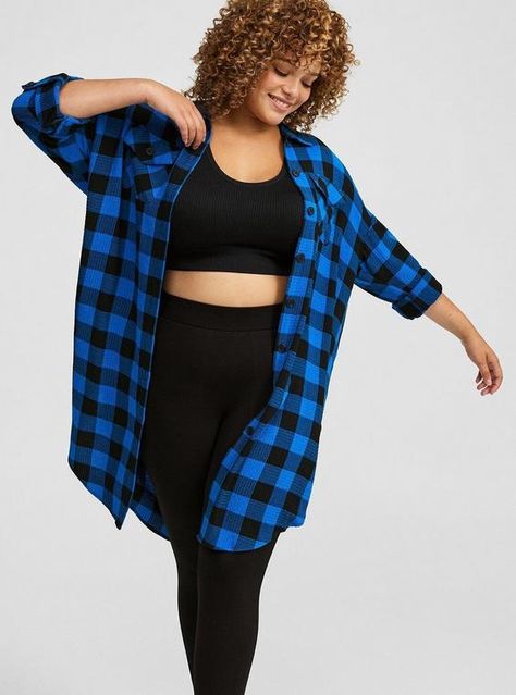 FIT Model is 5'10. 5” wearing size 1. . Measures 46” from shoulder (size 2). Oversized silhouette. . MATERIALS + CARE Flannel gauze woven fabric. . 75% rayon, 23% polyester, 2% spandex. Machine wash cold. Tumble dry low. . Imported. DETAILS Collared neckline. Long sleeves. The best plus size women's Flannel Gauze Oversized Shacket Outerwear in traditional buffalo plaid skydiver made of flannel. Torrid is your destination for cozy fall and winter clothes to keep you warm and comfortable. Winter Clothes Plus Size, Nonbinary Clothes, Plus Size Nonbinary Fashion, Ann Aesthetic, Plus Size Witch, Oversized Flannel Outfits, Torrid Outfits, Chubby Baddie, Plus Size Gothic