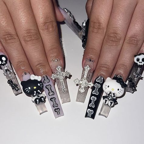 Occasion Nails, Texas Nails, Cross Nails, Kitty Nails, Halloween Acrylic Nails, Black Acrylic Nails, Spring Acrylic Nails, Long Acrylic Nail Designs, Pedicure Manicure