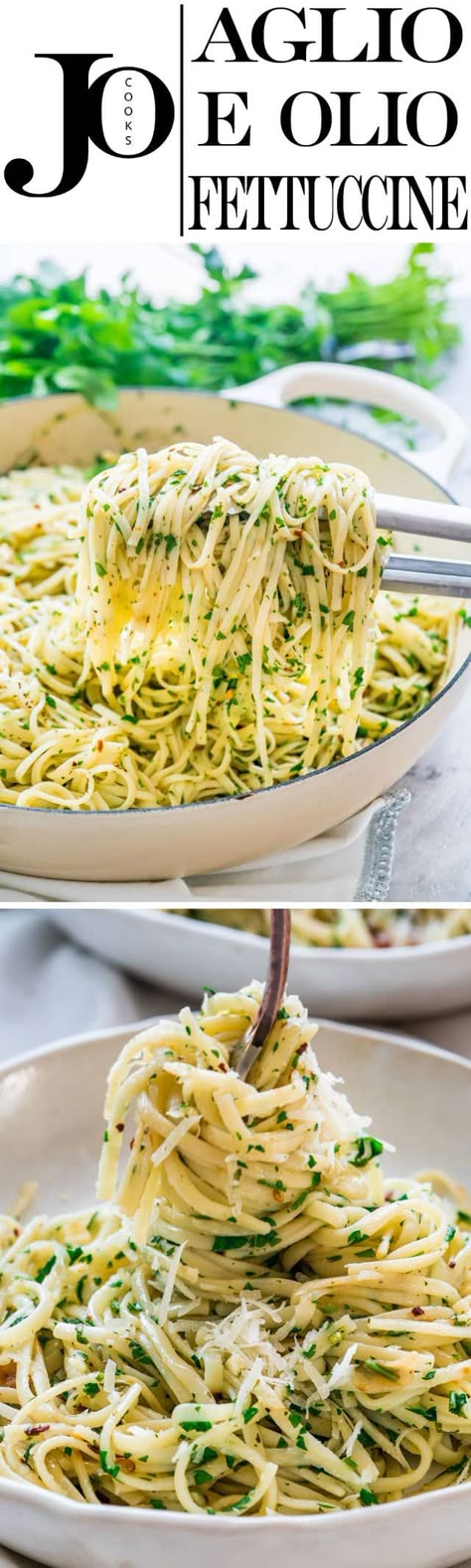 This Olive oil and Garlic Fettuccine known as Aglio e Olio in Italian is a traditional pasta dish originating in Naples known for its simplicity. Alia Olio Pasta, Recipes With Olive Oil, Garlic Fettuccine, Traditional Pasta, Aglio E Olio, Jo Cooks, Recipe Pasta, Wilted Spinach, Linguine Pasta