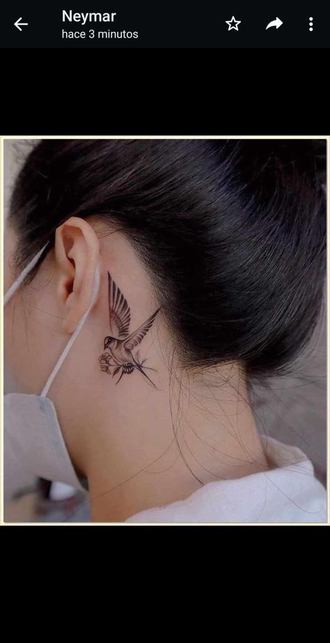 Tattoo Women Behind Ear, Behind The Ear Bird Tattoos, Behind Ear Bird Tattoo, By The Ear Tattoo, Tatto Behind Ear Girl, Behind The Ear Tattoo Women, Small Behind The Ear Tattoo Ideas Women, Cover Up Tattoos Behind Ear, Behind The Ear Cover Up Tattoo Ideas