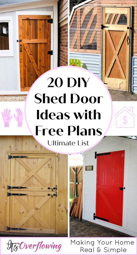 20 DIY Shed Door Ideas (Free Plans)| How to Build a Shed Door Wood Shed Door Ideas, Building Outdoor Barn Doors, Shed With Barn Doors, Shed Barn Doors, Diy Shed Door, Shed Door Ideas, Palate Projects, Diy Exterior Door, Build Garage