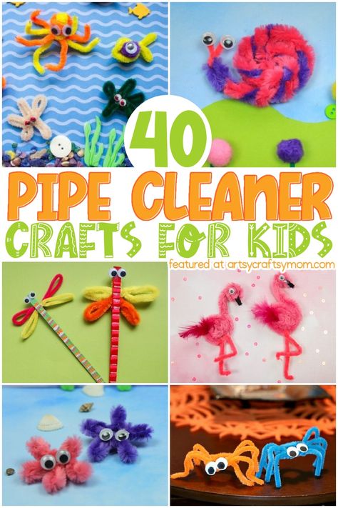 40 Best Pipe Cleaner Crafts for kids – from flowers, to rings, to Christmas ornaments, to finger puppets the sky’s the limit! Fun, easy and they end up looking awesome when you’re done! Pipe Cleaner Crafts For Kids, Pipe Cleaner Projects, Craft Pipe Cleaner, Pipe Cleaner Art, Pipe Cleaner Crafts, Pipe Cleaners, Crafts For Kids To Make, Camping Crafts, Childrens Crafts