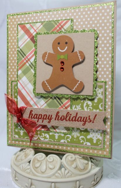 not this complicated, but, i like the idea of a gingerbread person on a happy holidays card, because i'll be giving gingerbread with it! Christmas Cards With Gingerbread Men, Pattern Paper Christmas Cards, Snowman Punch, Gingerbread Person, Gingerbread Cards, Man Card, Candle Topper, Gingerbread Decorations, Christmas Card Inspiration