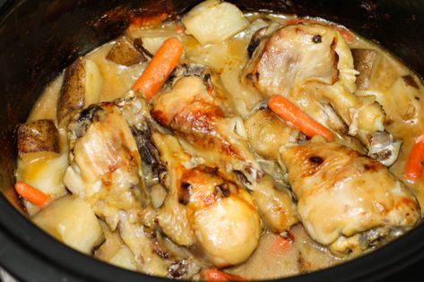 Chicken Drumsticks Crockpot Recipes Easy, Dinner Ideas No Chicken, Stewed Chicken Leg Recipes, Chicken Legs In The Crock Pot, Chicken Quarters Crockpot, Crockpot Chicken Leg Quarters, Crockpot Chicken Leg Recipes, Thick Soups, Chicken Quarter Recipes