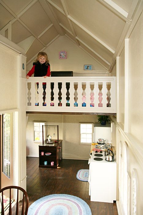 Interior of Newport-style Mansion  What could be more fun than the hours spent dreaming and imagining inside this magnificent miniature replica playhouse, featuring a spacious upstairs loft, simulated hardwood flooring, and a custom play kitchen. Diy Playhouse Plans, Kids Playhouse Plans, Playhouse Interior, Custom Playhouse, Childrens Playhouse, Playhouse Plans, Indoor Playhouse, Diy Playhouse, Backyard Playhouse