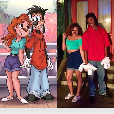 Couples Halloween Costume Biracial, Halloween Costumes Couples Interracial, Mixed Couple Costumes, Roxanne And Max Goofy Movie, Couples Costumes Interracial, Biracial Couple Halloween Costumes, Interracial Couple Costumes, Cartoon Couples Costumes, Black Couple Halloween Costumes